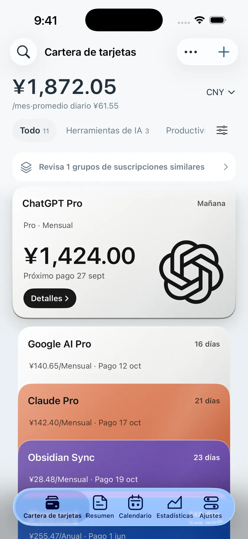 Captura de pantalla de la cartera de Cardeyra